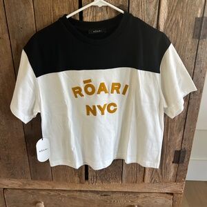 NEW NWT ROARI COLOR BLOCK BLACK WHITE CROPPED DANNY TOP SHIRT NYC S/M